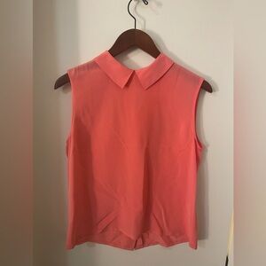 Coral Silk Sleeveless Collared Top